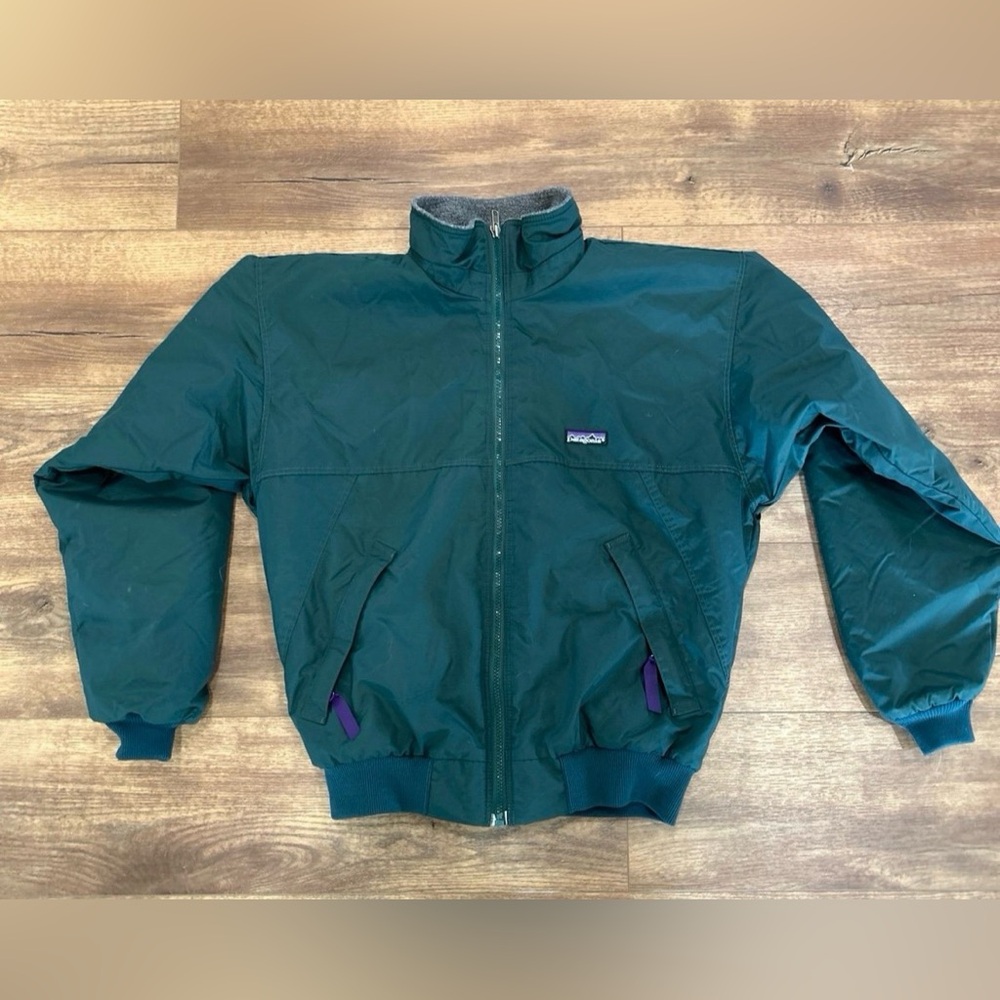 Patagonia Deep Green Bomber Jacket with Purple Accents